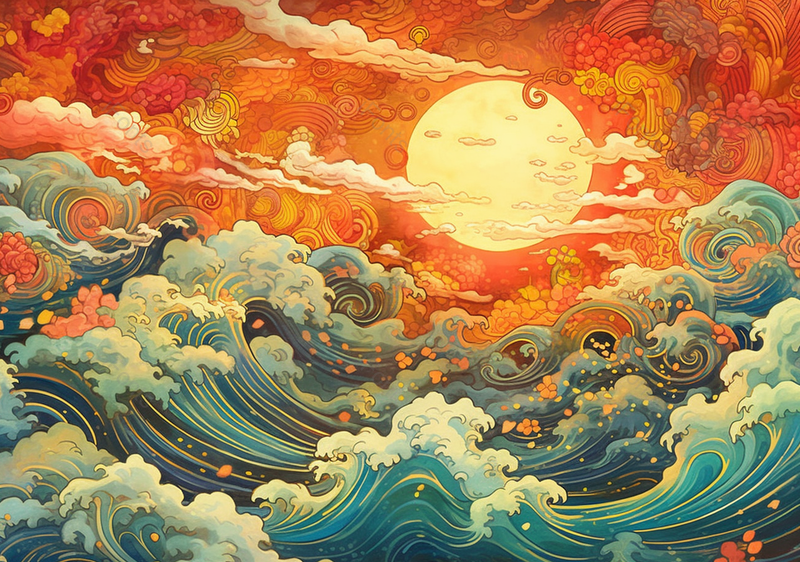 祥云太阳国潮风中国传统图案插画,插画/手绘图,插画/手绘图库,插画/手绘图下载,插画/手绘